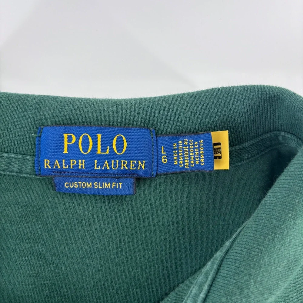 Polo Ralph Lauren Polo Shirt Mens Large Green Custom Slim Fit Short Sleeve Mesh